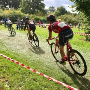 Xan Crees leads Joanne Clay and Poppy Wildman in the early stages of the women's race